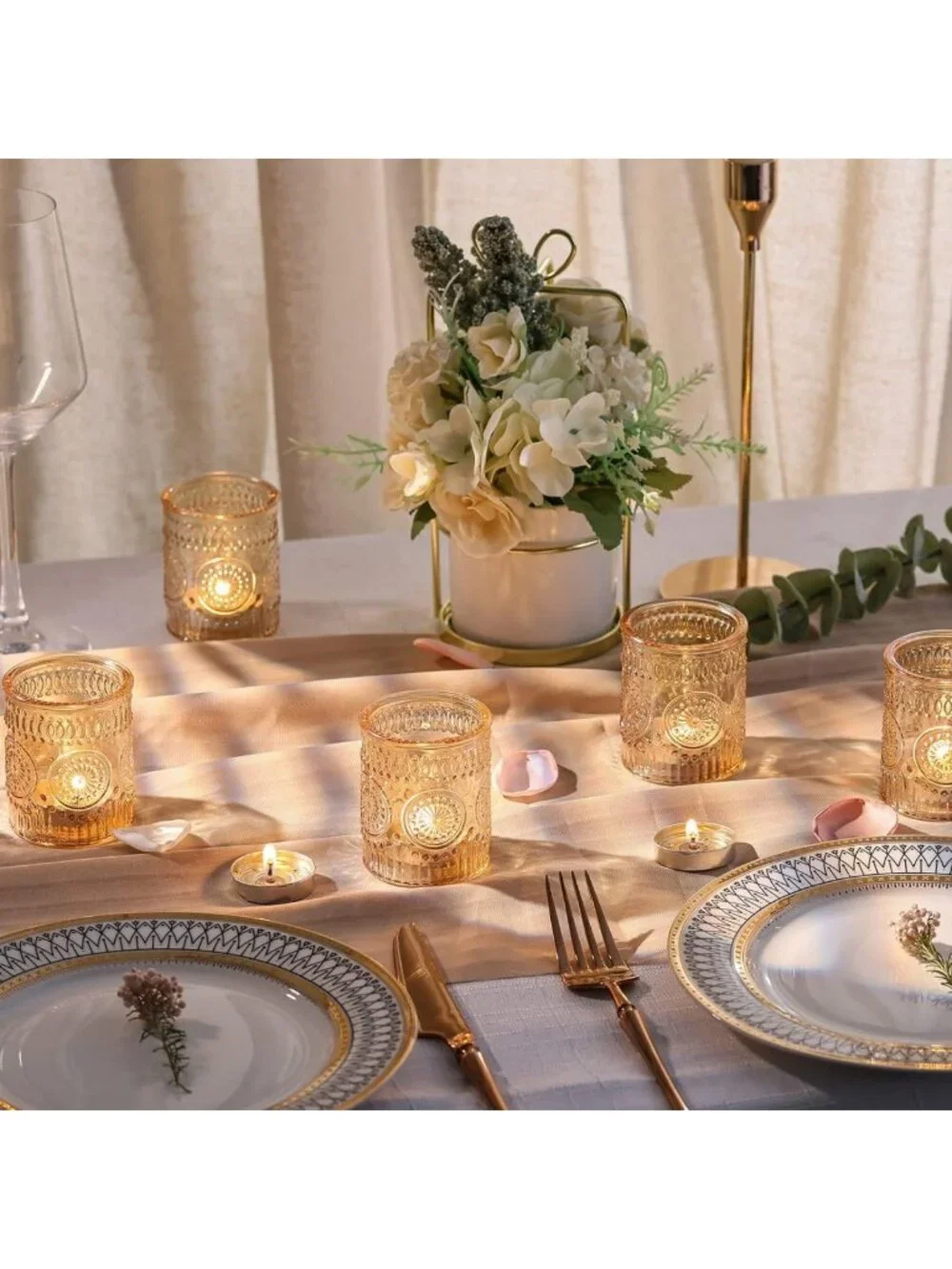Set of 36 Gold Glass Votive Candle Holders - Elegant Bulk Decor for Events